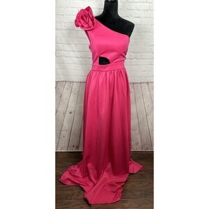 Miss Ord formal party prom wedding pink one shoulder long maxi dress, sz M, NWT